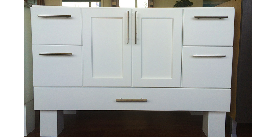white vanity with square legs
